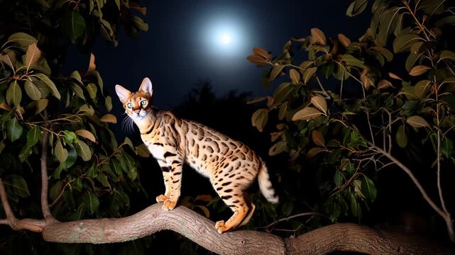 The leopard cat on the tree at night