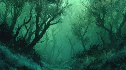 Obraz premium Misty green forest