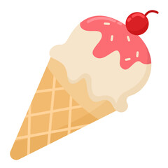 Vanilla Ice Cream Cone with Strawberry Topping for Summer Holiday