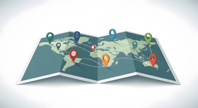 World Map with Colorful Location Markers Showing Global Connectivity