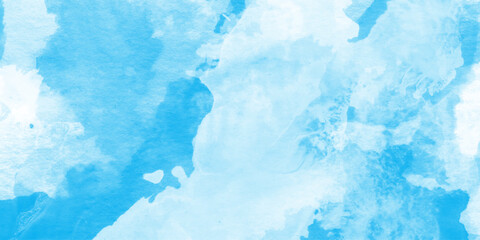 This image gives the impression of soft clouds in a sky blue watercolor image, Soft pastels mixed blue and white colors, soft paper textured canvas element for text design.