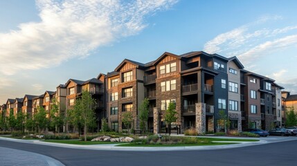 Obraz premium Modern Apartment Complex at Sunset.