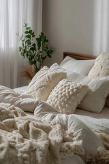 cozy bedroom setup featuring comfortable bed with fluffy cushions and soft bedding for healthy sleep