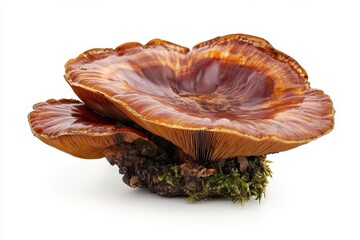 Vibrant Red and Brown Mushroom Growing on Natural Wood Surface
