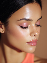 jawline shimmer glow pastel coral light with shimmer dust