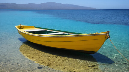 Naklejka premium Anchored yellow rowboat