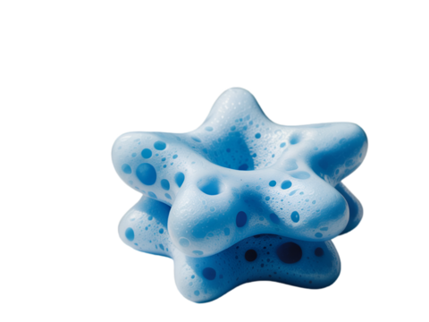 Blue foam structure with bubbles isolated on a transparent background macro texture