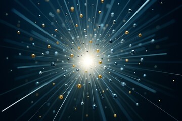 Abstract burst of glowing particles and rays in dark space background symbolizing energy, science, and futuristic light explosion concept. Ai generative