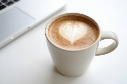 A cup of coffee featuring a heart shape created in the foam on top. - Powered by Adobe