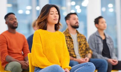 diverse colleagues wellness session stress management corporate