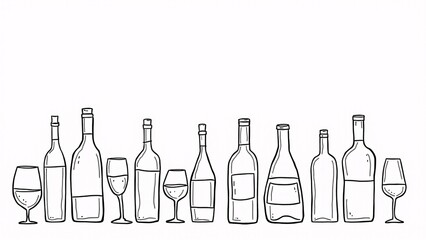 Hand Drawn Wine Bottles and Glasses Border