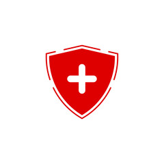 Red Shield with White Medical Cross Icon Emergency Health Protection Symbol
