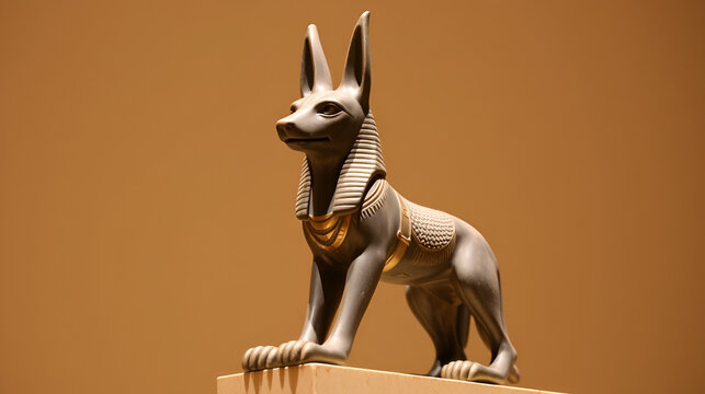 Statue of Anubis, jackal-headed ancient Egyptian god of the underworld, vertical
