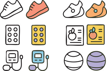 Health and Fitness Icon Set Illustration.