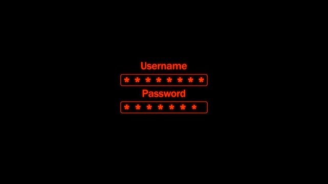 Digital Login Screen Username and Password Entry with Asterisks and Blurry Password Field Cyber