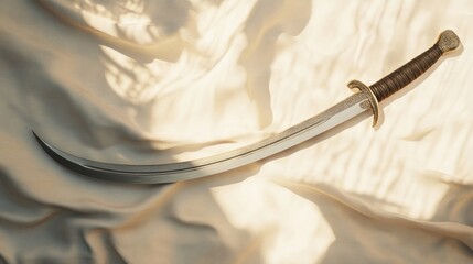 Naklejka premium Elegant Scimitar on Creamy Fabric, Sunlit