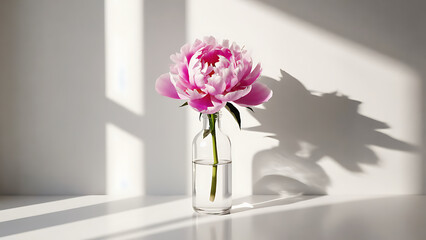 Pink Flower in Glass Vase with Shadow on Wall