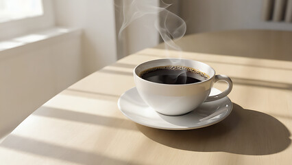 Hot Cup of Coffee with Rising Steam