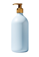 Light blue pump bottle with gold dispenser isolated on white background, clean layout for product branding, packaging, mockup or promotion. 3D Rendering