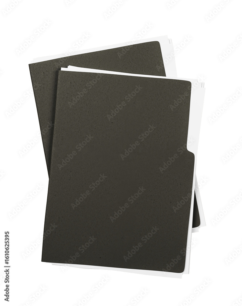 Poster black document folders stacked and isolated on white background, clean layout concept for business d