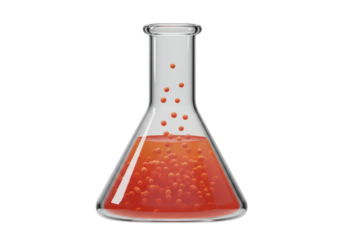 Isolated Conical Flask with Red Liquid and Bubbles for Chemistry
