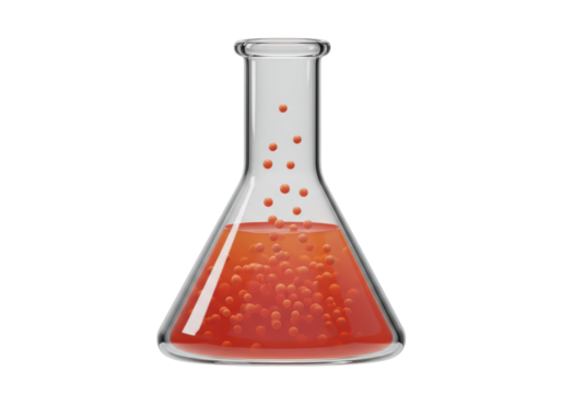 Isolated Conical Flask with Red Liquid and Bubbles for Chemistry
