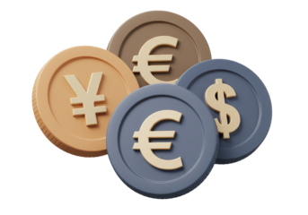 Isolated Coins of Yen, Euro and Dollar for Global Finance