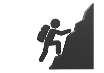 Isolated Stick Figure Climbing Mountain Symbolizes Aspiration