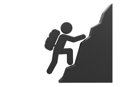 Isolated Stick Figure Climbing Mountain Symbolizes Aspiration