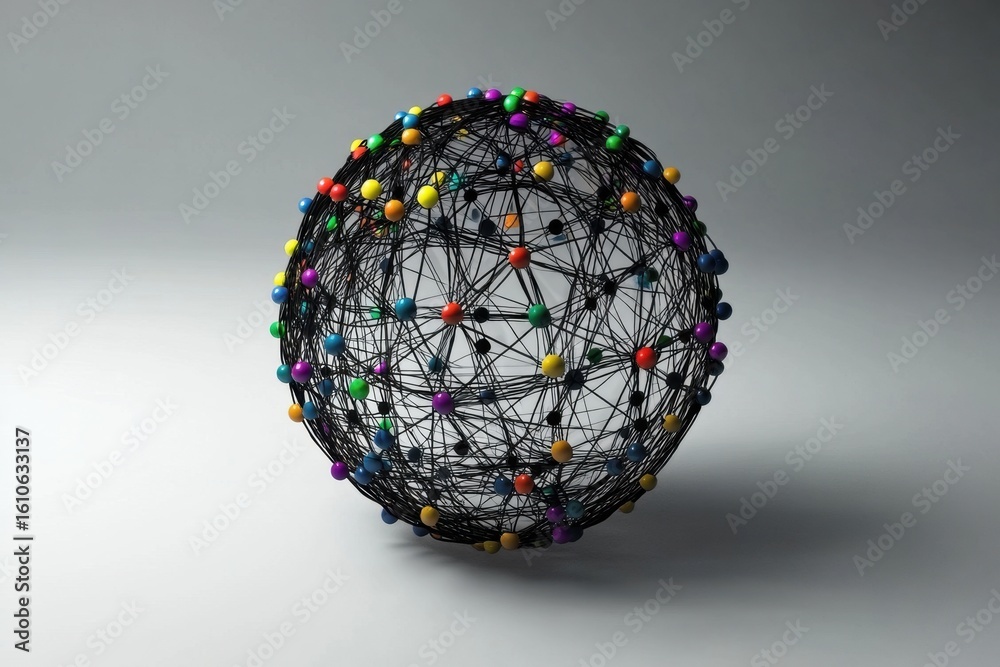 Poster global data network sphere represents connectivity and information processing in modern technology, 