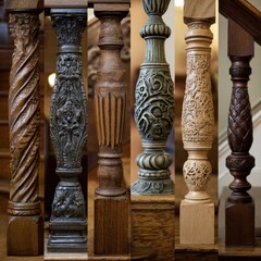 Elegant decorative newels showcasing various intricate designs and colors.