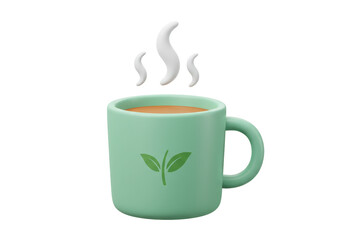 Isolated Steaming Green Mug with Tea Leaf Design