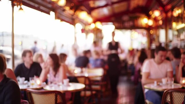 Outdoor cafe scene at sunset