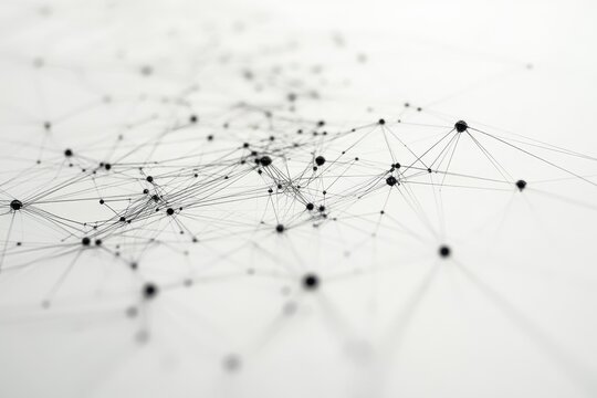 Complex network of connections among various nodes on a white background, network of connections over diagrams