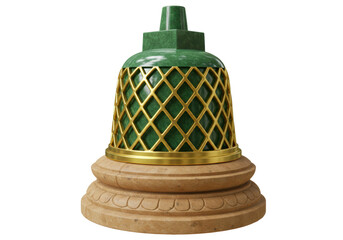 Isolated Green and Gold Ornamental Bell on Ornate Base