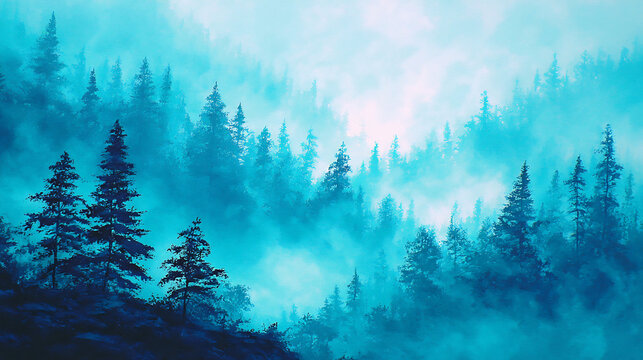 gentle mist spiraling over sleeping forest