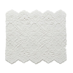 White cotton eyelet lace, intricate floral eyelet patterns and fine weave, on a transparent background, shadowless studio light. Concept of textile craftsmanship