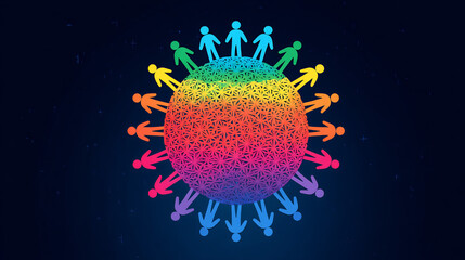 flat diversity network with globe and rainbow people symbols