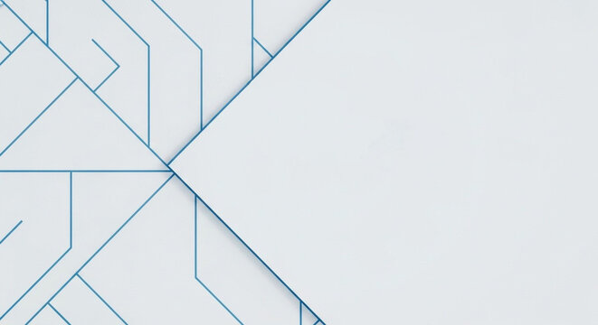 Minimalist technological background with blue circuit lines on a white surface. Abstract futuristic concept for science and innovation with copy space.