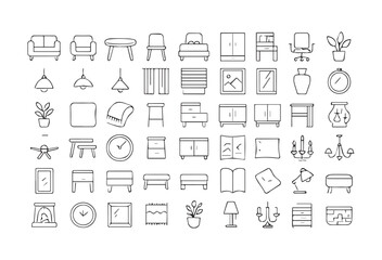 Furniture Icons Collection Line Art of Home and Office Furnishings