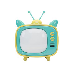 Cute cartoon retro television with antennas isolated on transparent background