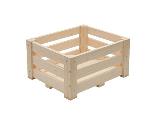 Studio shot of a natural unfinished wooden crate against an isolated transparent background