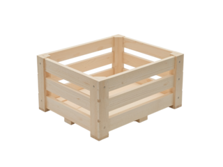 Studio shot of a natural unfinished wooden crate against an isolated transparent background
