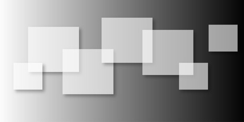 Overlapping Geometric Squares and Rectangles in Shades of Black white Evoking Order and Balance. black gradient background with transparent polygonal shapes and modern design elements. square design.