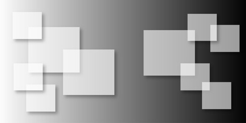 Overlapping Geometric Squares and Rectangles in Shades of Black white Evoking Order and Balance. black gradient background with transparent polygonal shapes and modern design elements. square design.