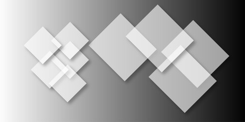 Obraz premium Overlapping Geometric Squares and Rectangles in Shades of Black white Evoking Order and Balance. black gradient background with transparent polygonal shapes and modern design elements. square design.
