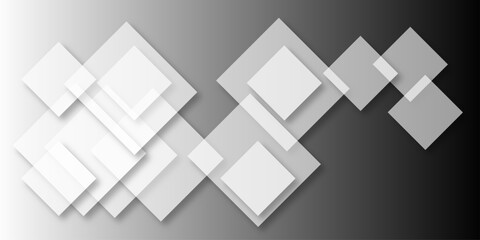 Overlapping Geometric Squares and Rectangles in Shades of Black white Evoking Order and Balance. black gradient background with transparent polygonal shapes and modern design elements. square design.