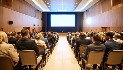 Large auditorium filled with attendees listening to a presentation