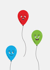 Colorful Cartoon Balloons with Cute Faces on White Background