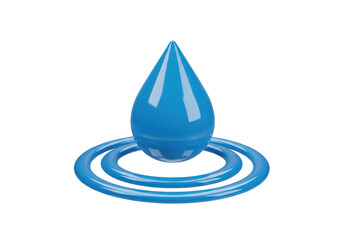 Isolated Blue Water Drop with Ripples and Circular Waves
